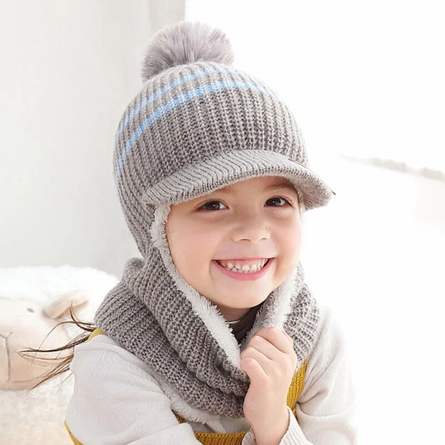 Cappello caldo inverno caldo inverno bambino bambine sciarpa con cappuccio earflap lavorato a maglia CVM 4
