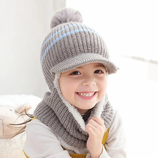 Kids Girls Boys Toddler Baby Winter Warm Hat Hooded Scarf Earflap Knitted Ca FT
