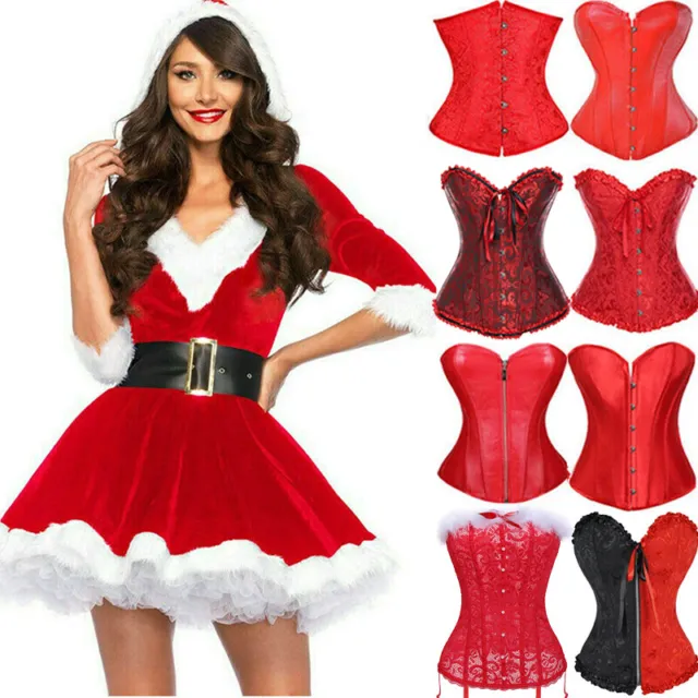 WOMEN SEXY CHRISTMAS Costumes Santa Claus Corset Top Overbust Red