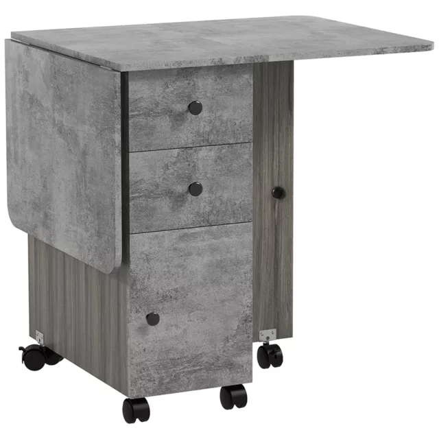 HOMCOM Folding Dining Table, Drop Leaf Table With Storage Drawers Grey Marble