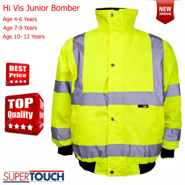 Nuova Giacca Bomber Junior Kids Alta Visibilità Hi Vis Viz Sicurezza Riflettente Ragazzi