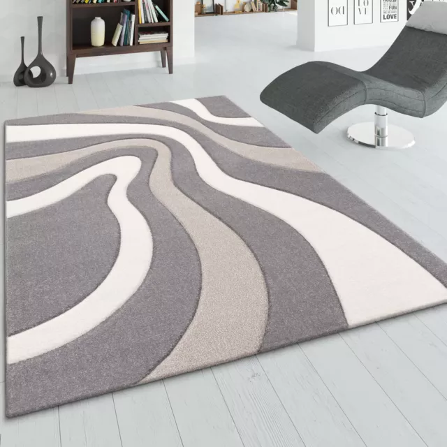 Tappeto Salotto Moderno Soggiorno Pelo Corto Onde Morbido 3D Grigio Beige