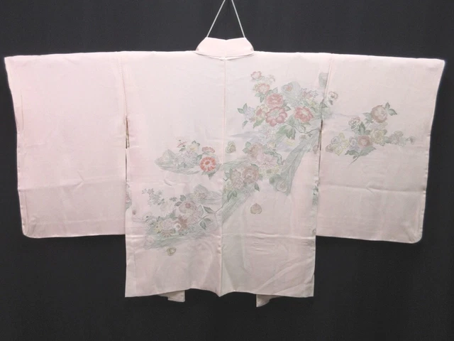 7490 Silk Vintage Japanese Kimono Haori Jacket Peony Kiku Bellflower