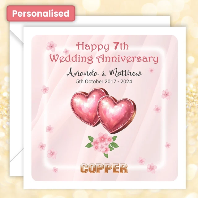 PERSONALISED 7TH COPPER Wedding Anniversary Card Husband Wife