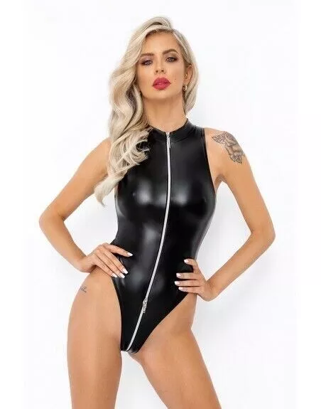 Body con Cerniera IN wetlook F294 Noir HandMade