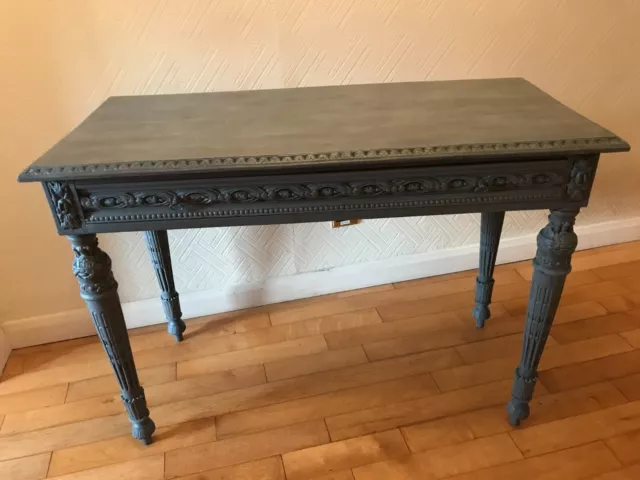 Vintage Antique French Style Carved & Grey Painted Side or Hall Table