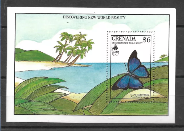 Grenada, Hoja Bloque - Fauna - Mariposas. Mnh.