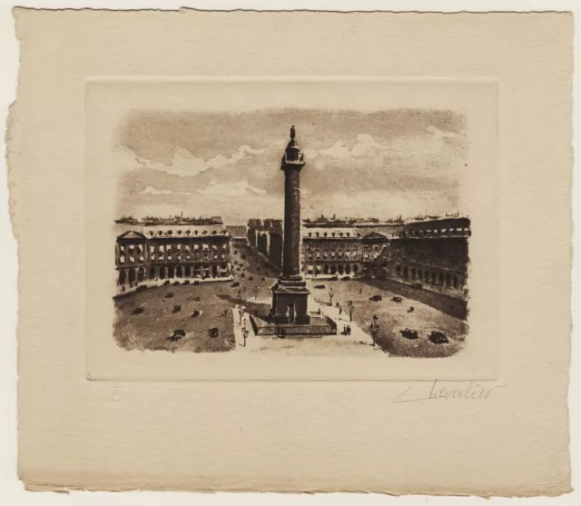 Gravure - Eau-Forte. "Place de la Concorde" Paris. Signé CHEVALIER début XXè