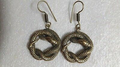 Handmade Ethnic Yellow Brass Trible Ethnic Gypsy Boho Snake Naag Earrings Pair.