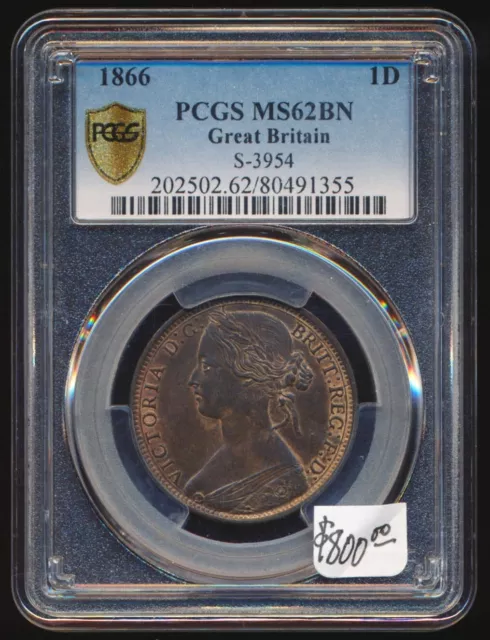 💥💥 1866 British Penny (Pcgs Ms62Bn) 💥💥 Exceptional Example ⚡️ No Reserve ⚡️