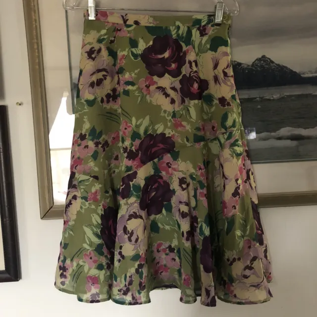 Coldwater Creek Green Purple Floral Skirt Below Knee Women’s Modest Sz S A202