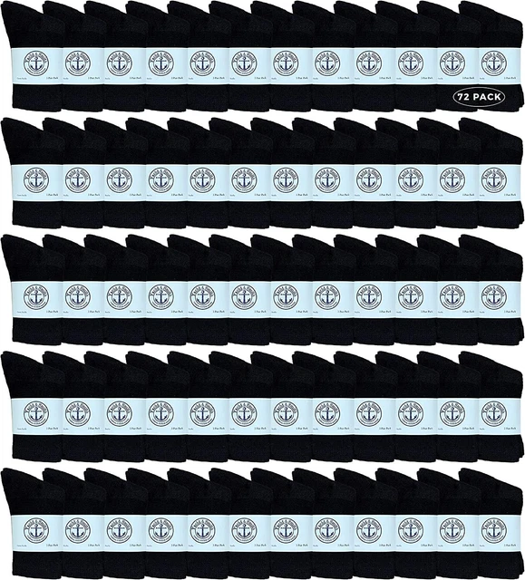 72 Pack of Kids Premium Cotton Crew Socks Black Size 6-8 Boys Crew Sock