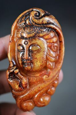 Exquisite Chinese Old Jade Hand Carved *Guanyin* Pendant Z2