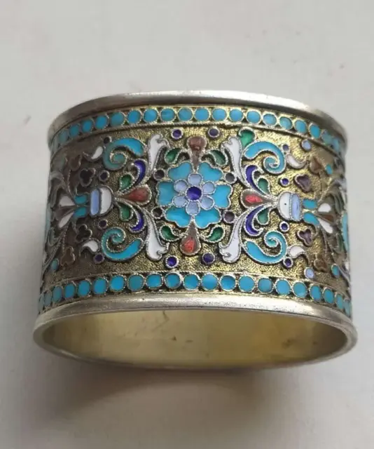 Vintage Silver 84 Enamel Napkin Ring | Polychrome Filigree | NZ | 51.84 gram