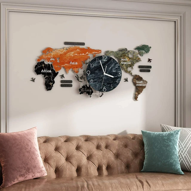 LARGE DECORATIVE WORLD Map Wall Clock 29 Inch Big Wall Clocks Battery