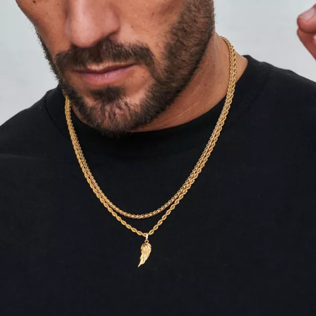 Silver & gold curb chain & rope chain necklace Mens, Stainless Steel 18ct GOLD
