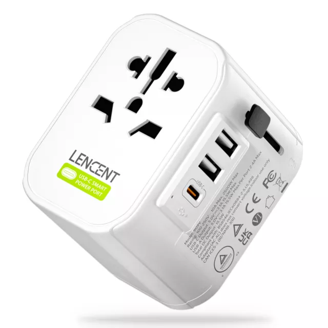 LENCENT Travel Adapter International Universal 3 USB Converter Plug Charger