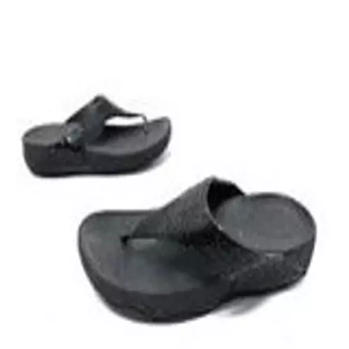 Fitflop Women’s Electra Black Sequin Slide On Sandals Sz 10 Flip Flops Wedge Hee