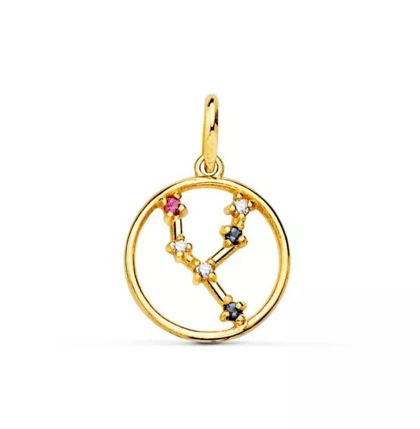 Pendentif Or 18k 750 Mls. Médaille Constellation Horoscope 12 MM Taureau