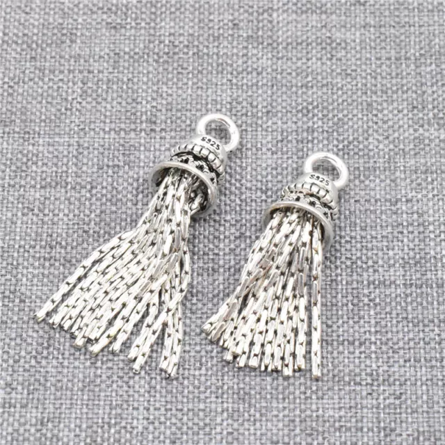 925 Sterling Silver Bamboo Chain Tassel Charm Pendant for Necklace Bracelet