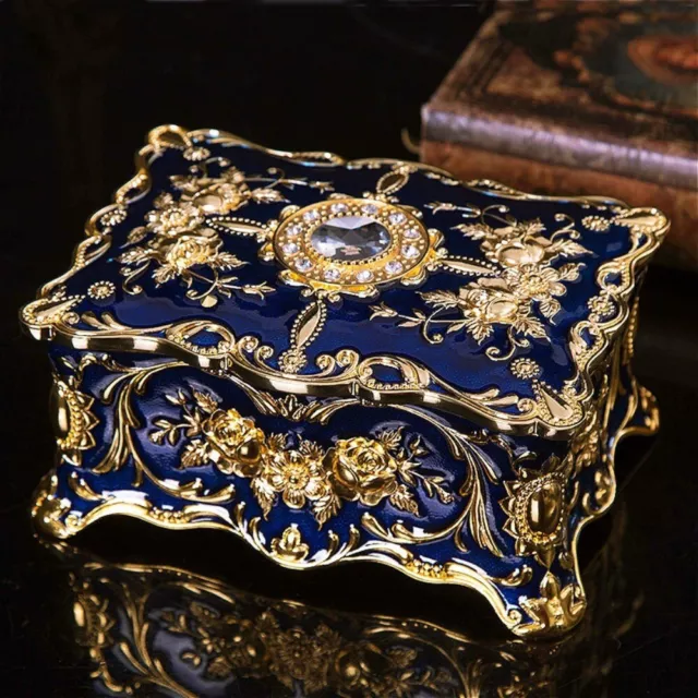 Retro Jewelry Box Trinket Organizer Alloy Crafts Ring Necklace Storage Box