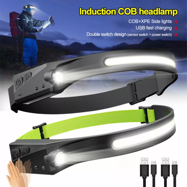 Head Torch Rechargeable Go Beam 230° Head Lamp LED COB Headlamp Head Work Light