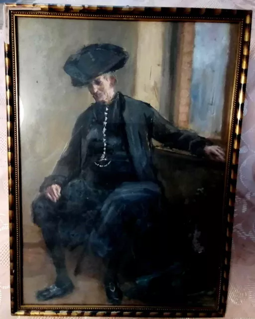 Sehr interess. Personen-Darstellung eines sitzenden Mannes um 1900