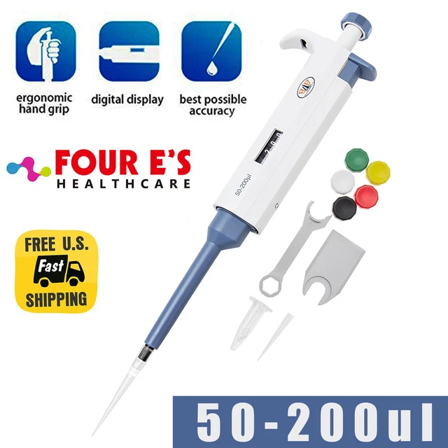 50-200ul Single Channel Pipette Lab Mechanical Volumn Transfer Micro Pipettor US