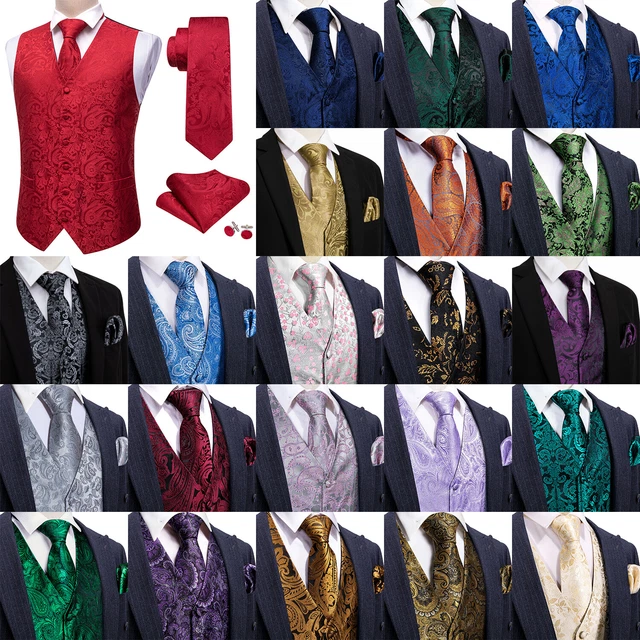 Mens Casual Work Waistcoat Paisley Floral Suit Vests Slim Tuxedo Silk Tie Set