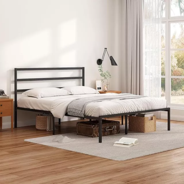 Queen Size Platform Bed Frame with Headboard Sturdy Metal Slat Support bed frame