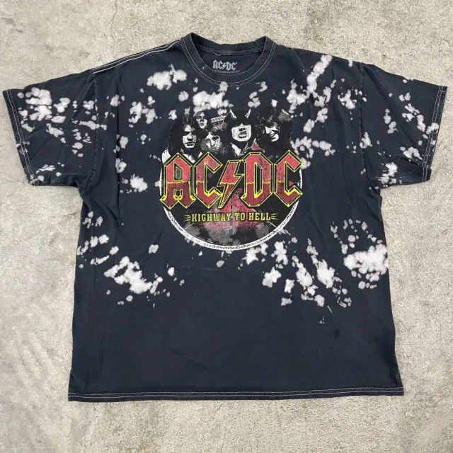 AC DC Vintage Band Tee T Shirt Size Large Rare Rock n Roll Concert Tie Dye Acid