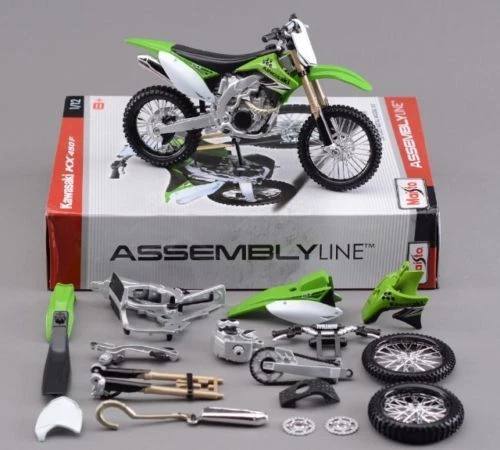 Kawasaki Kxf 450 1:12 Die Cast Motocross Auto Assemblage Jouet Modèle Moto Vert