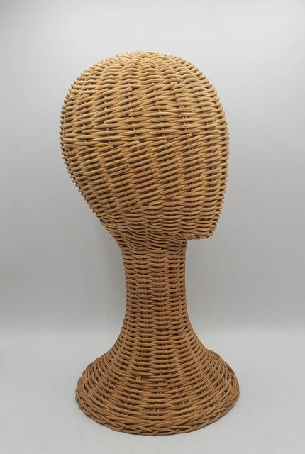 Vtg Woven Wicker Head 15" Hat Wig Stand Display Store Mannequin Form Long Neck