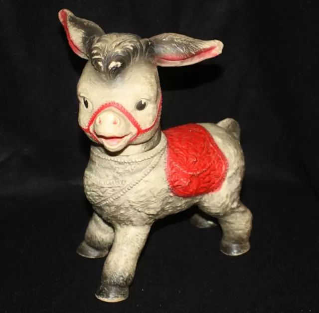 Vintage Sun Rubber Company Donkey Toy 1961 Marble Rollers Head Turns No Squeak