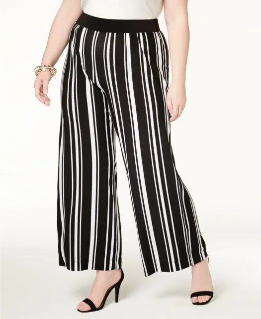 INC INTERNATIONAL CONCEPTS Women's Striped Wide Leg Pant Black and Pink ...
