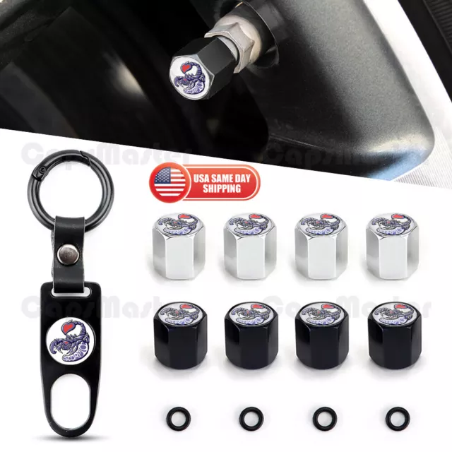 Universal Car Wheel Tire Valve Dust Stem Air Cap + Keychain Zodiac Scorpio Logo