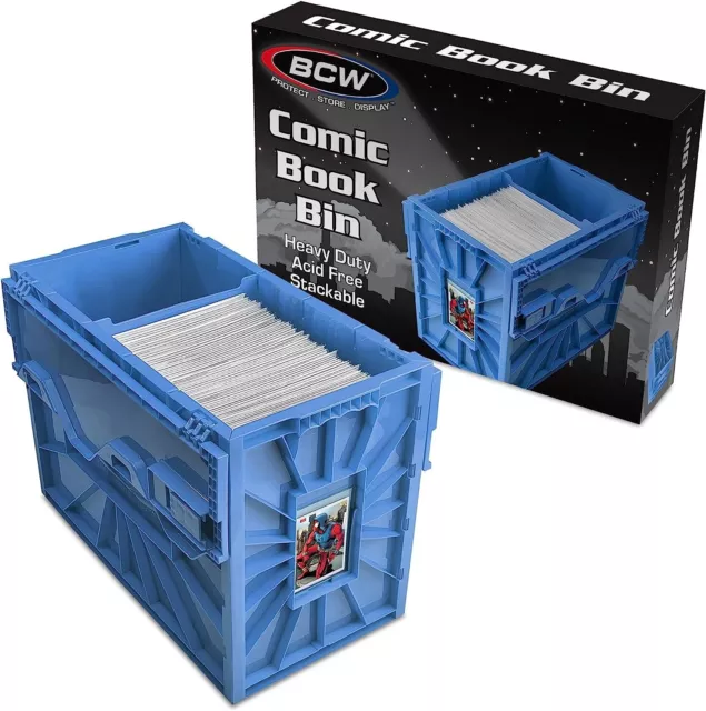 1 BCW Blue Short Comic Book Bin HeavyDuty Plastic Stackable Box Ho1ds 150 Comics 2