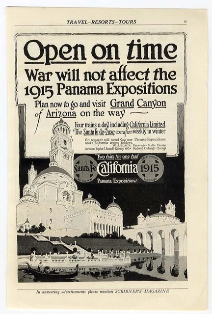 SANTA FE RAILWAY Ad 1915 Panama Exposition CALIFORNIA LIMITED Train Travel