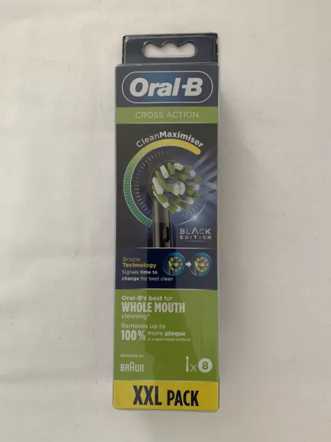 Cabezales maximizador de cepillo de dientes Oral-B Cross Action Clean negro XXL paquete de 8 NUEVO