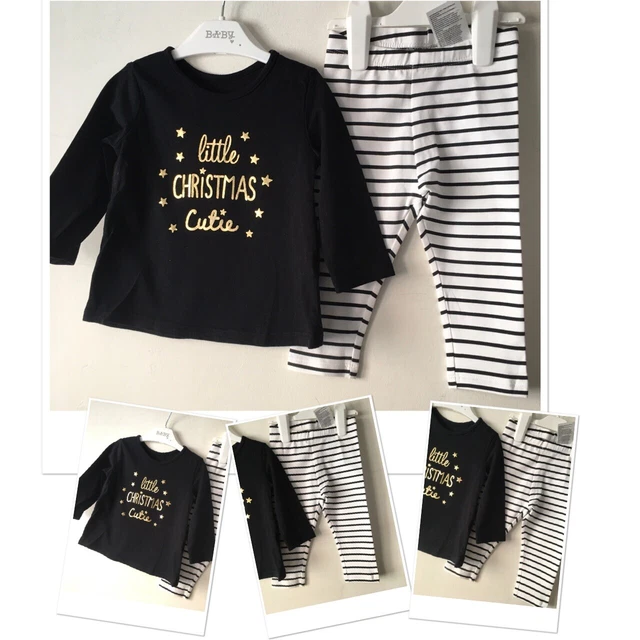 George Baby Girls Xmas Cutie Top & New H&M Leggings 6-9 Months