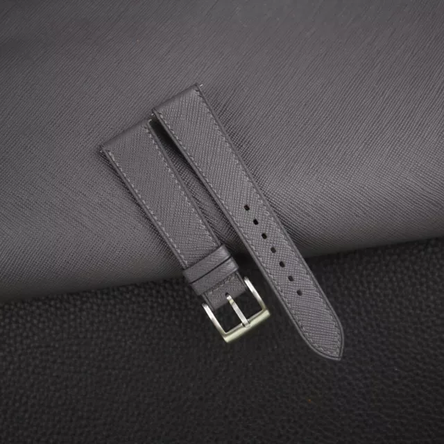 Calfskin Dark Grey Saffiano Leather Watch Strap Band 18mm 20mm 22mm