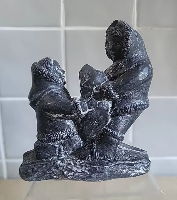 The Wolf Sculptures Statue Eskimo Man Woman Couple Handmade Canada Soapstone