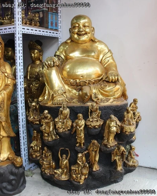 Tibet Temple Buddhism Bronze Copper Eighteen Arhats Laugh Maitreya Buddha Statue