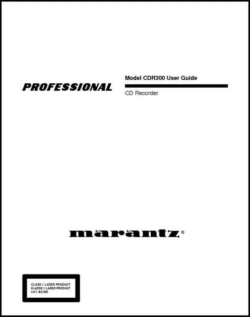 Marantz CDR300 CD Recorder Owner's Manual - 32lb paper and heavyweight covers