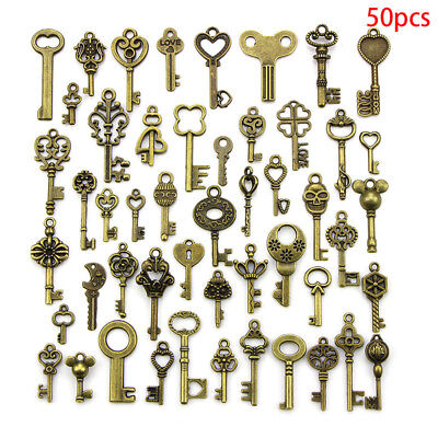 50PCS DIY Mixed Vintage Key Charms Pendant Steampunk Bronze Jewelry Findin~Z7