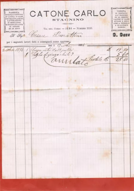 Estratto conto fabbrica "Catone Carlo" Jesi del 1894.