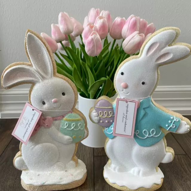 Cupcakes and Cashmere Easter Holiday Pastel Sugar Cookie Couple Bunnies NWT