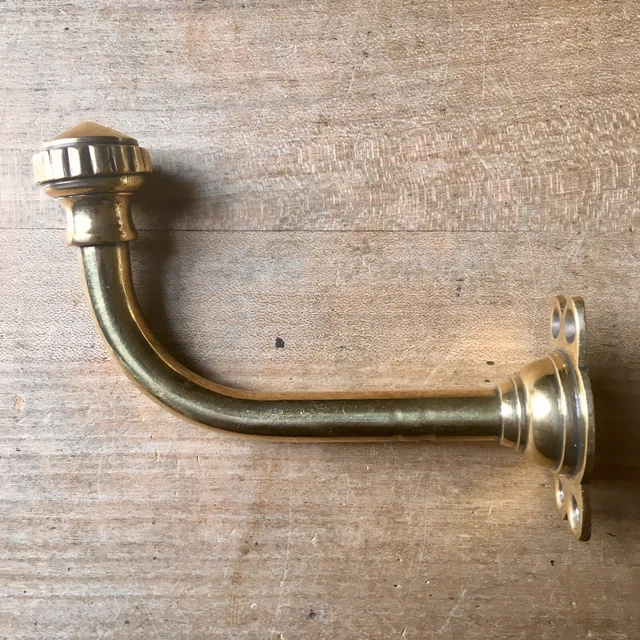 Antique Brass Coat Hook Victorian Original Reclaimed Old Vintage Hardware c.1880