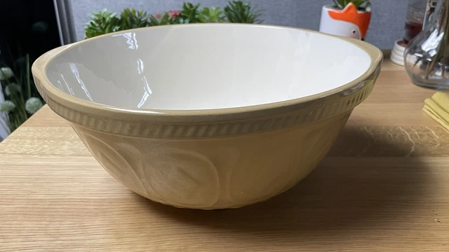 Tazón mezclador vintage TG verde hoja de trébol amarillo grande 35 cm