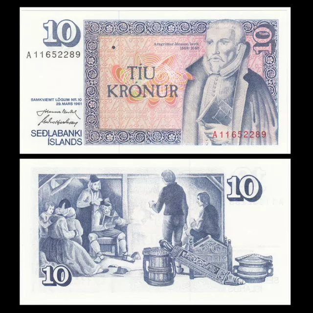 Iceland 10 Kronur, 1961, P-48, prefix A, UNC